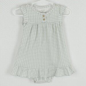 Carter's Infant Size 9 Months Green White Plaid Cap Sleeve Bodysuit Dress